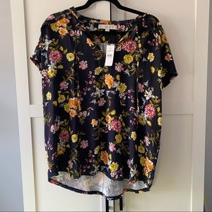 NWT Short Sleeved Floral Mixed Media Blouse by Loft